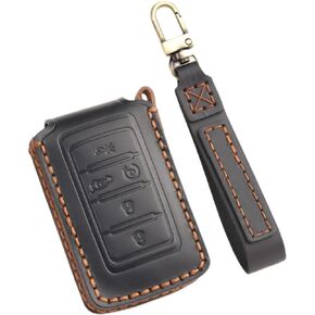 Genuine Leather 5-Button Key Fob Cover for Jeep Grand Cherokee 2022 2023 2024, Keyless Entry Key Protective Case Holder (Brown)