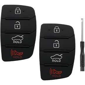 4 Button Key Fob Rubber Pad Replacement for Hyundai Santa Fe Sport Sonata 2019 2018 2017 2016 2015 2014 2013 Keyless Entry Remote Control Flip Car Key Fob Case Shell Insert Keypad Outer Cover - 2 Pack