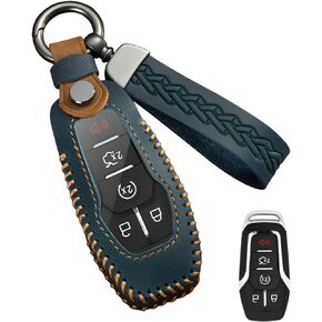 for Ford Key Fob Cover Leather Car Key Case Protector keychain Smart Key Fob Holder Compatible for Mustang Explorer F150 Edge Fusion Lincoln MKZ MKC MKX (Brown)
