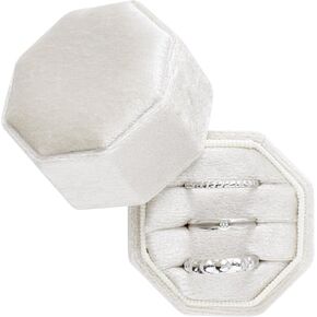 صندوق خاتم مخملي من Lystaii مكون من 3 فتحات حامل خاتم عتيق حامل عرض خاتم مجوهرات صندوق هدايا خاتم مثمن رائع لحفلات الخطوبة (بيج) in Kuwait