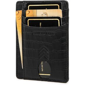 Slim Wallet for Women, Credit Card Holder Leather Minimalist Front Pocket RFID Blocking Wallet for Men Women (Palmar Pattern Fuchsia)