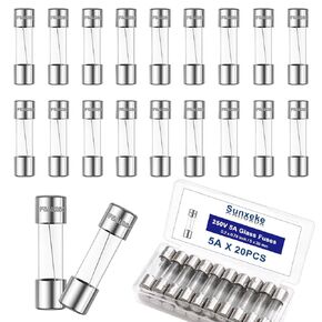 20PCS F5AL 250V 5A Fast-Blow Glass Fuses,0.2 x 0.78 Inch / 5 x 20 mm