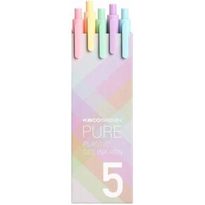 NINGSA Pure Retractable Gel Ink Pens Macarons Color Black Ink 0.5mm Extra Fine Point 5-Pack（macaron body