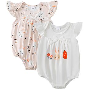 Newborn Baby Girl Organic Cotton One-Pieces Romper Ruffle Short Sleeve Bodysuits