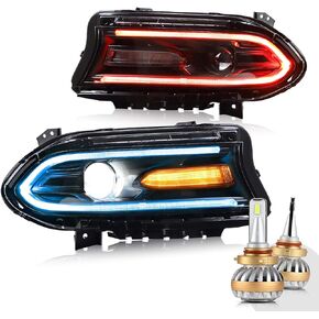 VLAND Projector LED Multicolor Headlights Assembly For Dodge Charger 2015-2020, Dual Beam Lens RGB Headlight (Just Fit Factory Halogen Lamps, Not for Xenon / 2021 Charger)