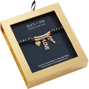 سوار Alex and Ani Love قابل للتبديل، ذهبي لامع، أسود، قابل للتوسيع من 6 إلى 8 بوصات