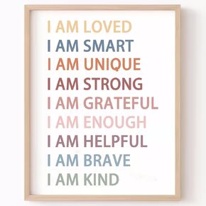 I Am Kind, I Am Brave, Affirmations Print For Kids, Boho Classroom Decor, Nursery Room Decor, Classroom Must Haves,Boys Girls Toddler Room Decor,No Framed (8x10 Inches)