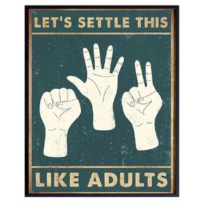 funny Wall Decor for Home - Rock Paper Scissors funny Quotes Wall Art - Yellowbird Art & Design - funny Office Decor - Humorous Wall Art for Kids, Women, Men - Silly Wall Art for Bedroom, Living room