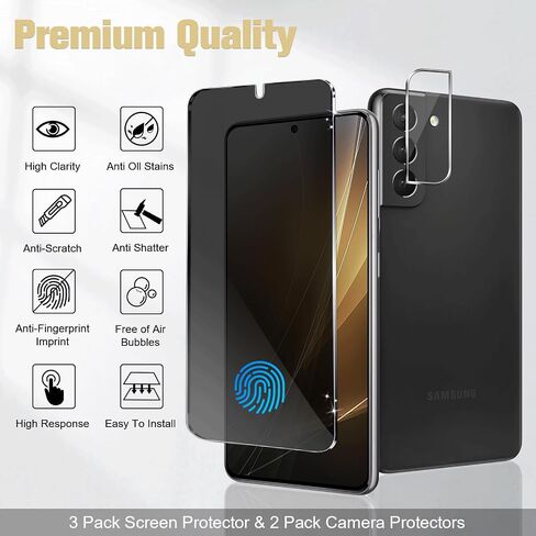 [3 + 2 حزمة] واقي شاشة زجاجي مقوى للخصوصية لهاتف Galaxy S21 Plus مع عبوتين من واقي عدسة الكاميرا، فتح بصمة الإصبع، صلابة 9H مقاومة للخدش، لهاتف Samsung Galaxy S21 Plus 5G (6.7 بوصة) in Saudi Arabia