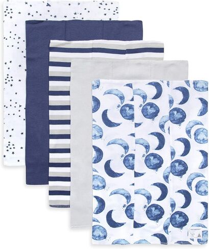 Burt's Bees Baby - Burp Cloths, 5-Pack Extra Absorbent 100% Organic Cotton Burp Cloths (Hello Moon!) & Washcloths, Absorbent Knit Terry, Super Soft 100% Organic Cotton in Saudi Arabia