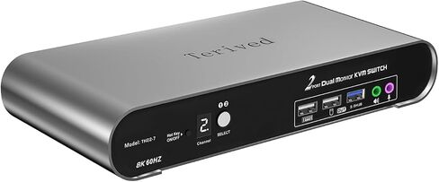 2 Computers 1 HDMI Monitor Automatic KVM Switch 8K@60Hz, Hotkey Switching, EDID, Support 5.1/7.1 Audio and Microphone, Aluminum Shell with Digital Display, USB 3.0 Hub, HDR10 with Cables in Saudi Arabia