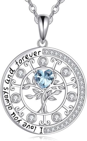 Sterling Silver Tree of Life Zodiac Necklace embalished with Heart Birthstone Birthday Gifts for Women Teen Girls in Saudi Arabia