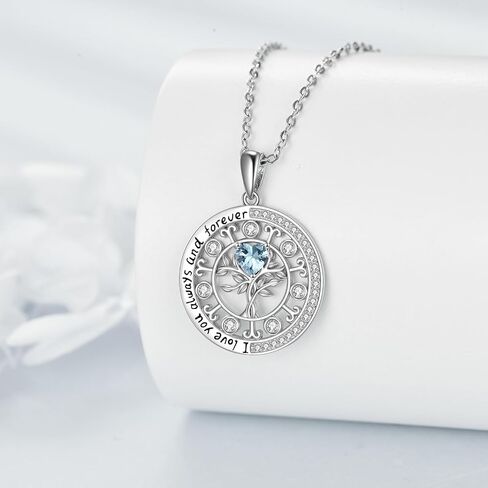 Sterling Silver Tree of Life Zodiac Necklace embalished with Heart Birthstone Birthday Gifts for Women Teen Girls in Saudi Arabia