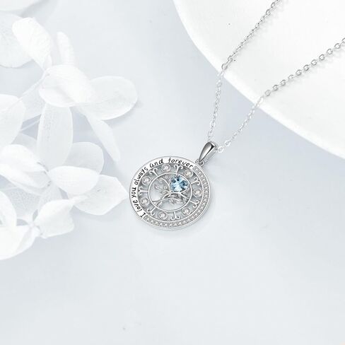 Sterling Silver Tree of Life Zodiac Necklace embalished with Heart Birthstone Birthday Gifts for Women Teen Girls in Saudi Arabia
