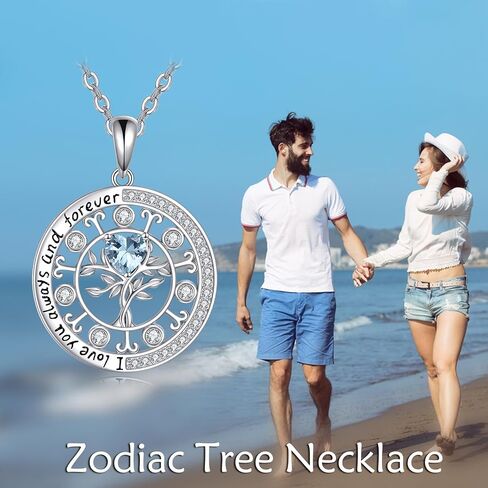 Sterling Silver Tree of Life Zodiac Necklace embalished with Heart Birthstone Birthday Gifts for Women Teen Girls in Saudi Arabia