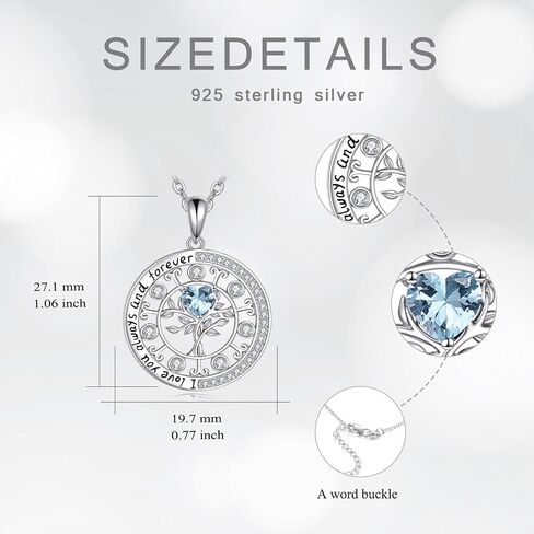 Sterling Silver Tree of Life Zodiac Necklace embalished with Heart Birthstone Birthday Gifts for Women Teen Girls in Saudi Arabia