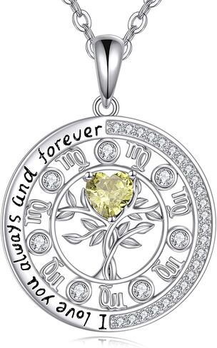Sterling Silver Tree of Life Zodiac Necklace embalished with Heart Birthstone Birthday Gifts for Women Teen Girls in Saudi Arabia