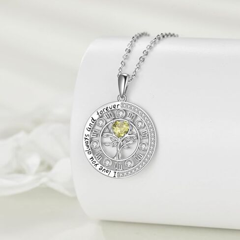 Sterling Silver Tree of Life Zodiac Necklace embalished with Heart Birthstone Birthday Gifts for Women Teen Girls in Saudi Arabia