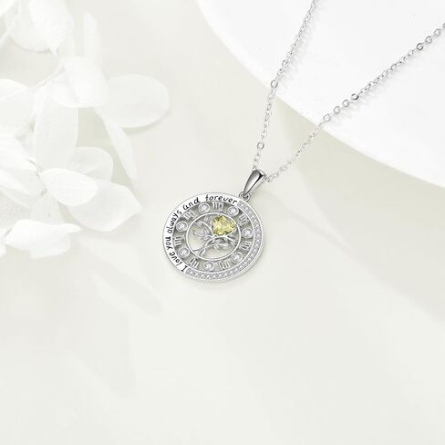 Sterling Silver Tree of Life Zodiac Necklace embalished with Heart Birthstone Birthday Gifts for Women Teen Girls in Saudi Arabia
