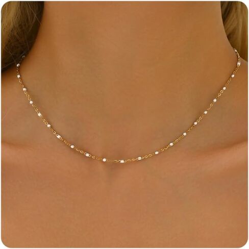 Gold Chain Necklace for Women, Dainty Gold Thin Satellite Beaded Turquoise Necklace Simple Gold Boho Jewelry Gifts for Girls in Saudi Arabia