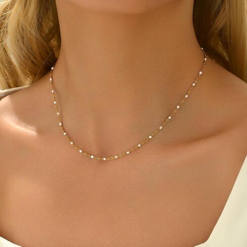 Gold Chain Necklace for Women, Dainty Gold Thin Satellite Beaded Turquoise Necklace Simple Gold Boho Jewelry Gifts for Girls in Saudi Arabia
