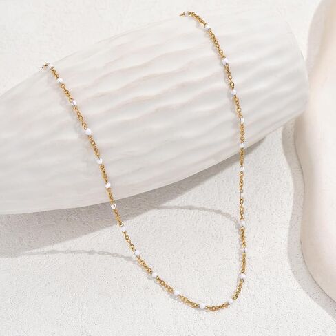 Gold Chain Necklace for Women, Dainty Gold Thin Satellite Beaded Turquoise Necklace Simple Gold Boho Jewelry Gifts for Girls in Saudi Arabia