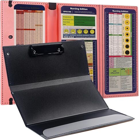 حافظة للتمريض قابلة للطي، حافظة قابلة للطي مع أوراق الغش لإصدار التمريض، 3 طبقات حافظة للممرضات مع مشبك منخفض ومشبك قلم جيب حافظة ثلاثية الطي للطلاب والممرضات والأطباء، وردي in Kuwait