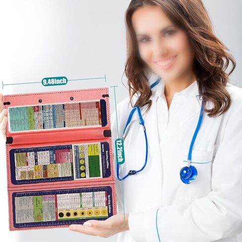 حافظة للتمريض قابلة للطي، حافظة قابلة للطي مع أوراق الغش لإصدار التمريض، 3 طبقات حافظة للممرضات مع مشبك منخفض ومشبك قلم جيب حافظة ثلاثية الطي للطلاب والممرضات والأطباء، وردي in Kuwait