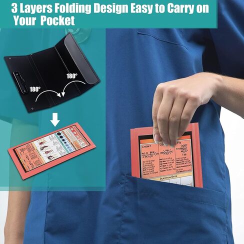 حافظة للتمريض قابلة للطي، حافظة قابلة للطي مع أوراق الغش لإصدار التمريض، 3 طبقات حافظة للممرضات مع مشبك منخفض ومشبك قلم جيب حافظة ثلاثية الطي للطلاب والممرضات والأطباء، وردي in Kuwait