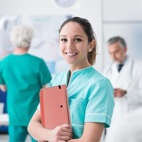 حافظة للتمريض قابلة للطي، حافظة قابلة للطي مع أوراق الغش لإصدار التمريض، 3 طبقات حافظة للممرضات مع مشبك منخفض ومشبك قلم جيب حافظة ثلاثية الطي للطلاب والممرضات والأطباء، وردي in Kuwait