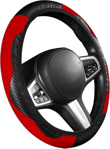 غطاء عجلة القيادة من الجلد من AUTOYOUTH غطاء عجلة قيادة من ألياف الكربون العالمية للرجال والنساء مع واقي عجلة سيارة مطاطي مضاد للانزلاق وقابل للتنفس in Kuwait
