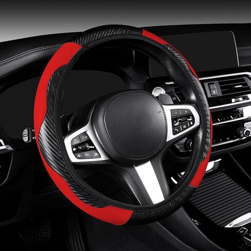غطاء عجلة القيادة من الجلد من AUTOYOUTH غطاء عجلة قيادة من ألياف الكربون العالمية للرجال والنساء مع واقي عجلة سيارة مطاطي مضاد للانزلاق وقابل للتنفس in Kuwait