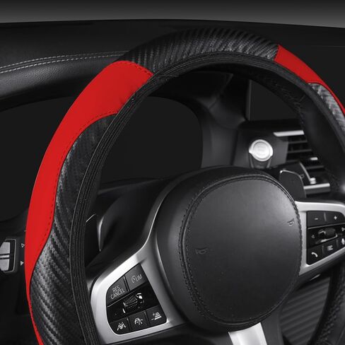 غطاء عجلة القيادة من الجلد من AUTOYOUTH غطاء عجلة قيادة من ألياف الكربون العالمية للرجال والنساء مع واقي عجلة سيارة مطاطي مضاد للانزلاق وقابل للتنفس in Kuwait