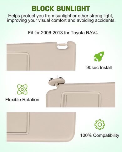 SCITOO Left & Right Sides Sun Visor Assembly fit for 2006-2013 for Toyota RAV4 with Sunroof (Beige) in Saudi Arabia