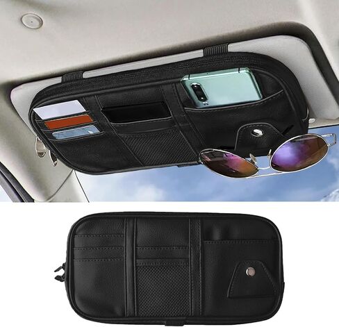Car Sun Visor Organizer, Auto Interior Accessories Pocket Organizers, Auto Car Visor Pocket with Multi-Pocket Net Zippers, Sunglass Holder and Storage Pocket Fit for Most Cars, Trucks, SUVs (Black) in Saudi Arabia