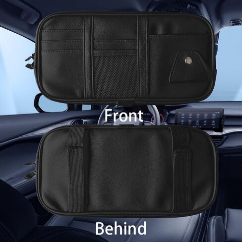 Car Sun Visor Organizer, Auto Interior Accessories Pocket Organizers, Auto Car Visor Pocket with Multi-Pocket Net Zippers, Sunglass Holder and Storage Pocket Fit for Most Cars, Trucks, SUVs (Black) in Saudi Arabia