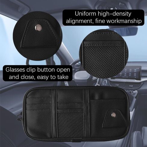 Car Sun Visor Organizer, Auto Interior Accessories Pocket Organizers, Auto Car Visor Pocket with Multi-Pocket Net Zippers, Sunglass Holder and Storage Pocket Fit for Most Cars, Trucks, SUVs (Black) in Saudi Arabia