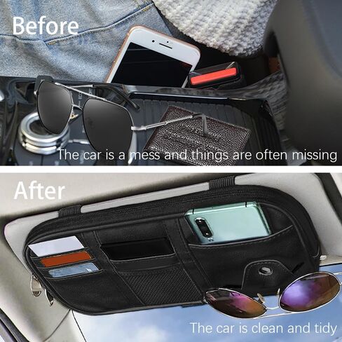 Car Sun Visor Organizer, Auto Interior Accessories Pocket Organizers, Auto Car Visor Pocket with Multi-Pocket Net Zippers, Sunglass Holder and Storage Pocket Fit for Most Cars, Trucks, SUVs (Black) in Saudi Arabia