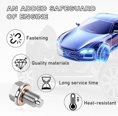 M12×1.25 Magnetic Oil Drain Plug, Aluminum Stainless Steel Sump Drain Nut Bolt with 5 Copper Crush Washer, Universal Leak-proof Replacement Car Accessories for Most Vehicles in Saudi Arabia