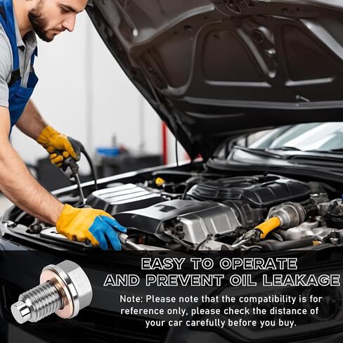 M12×1.25 Magnetic Oil Drain Plug, Aluminum Stainless Steel Sump Drain Nut Bolt with 5 Copper Crush Washer, Universal Leak-proof Replacement Car Accessories for Most Vehicles in Saudi Arabia