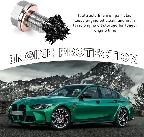 M12×1.25 Magnetic Oil Drain Plug, Aluminum Stainless Steel Sump Drain Nut Bolt with 5 Copper Crush Washer, Universal Leak-proof Replacement Car Accessories for Most Vehicles in Saudi Arabia