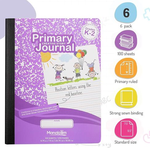 دفتر التكوين الأساسي K-2، درجات المجلة الابتدائية K 2، مرحلة ما قبل المدرسة، الصف الأول، دفاتر رياض الأطفال، قواعد أساسية - 9.75 بوصة × 7.50 بوصة - أغطية متينة - 100 ورقة - ألوان متنوعة - (عبوتان) in Kuwait