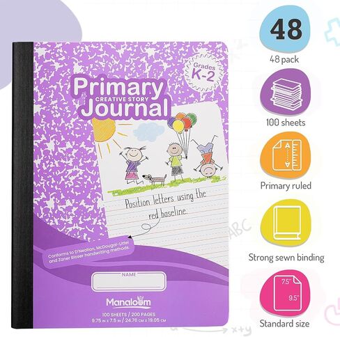 دفتر التكوين الأساسي K-2، درجات المجلة الابتدائية K 2، مرحلة ما قبل المدرسة، الصف الأول، دفاتر رياض الأطفال، قواعد أساسية - 9.75 بوصة × 7.50 بوصة - أغطية متينة - 100 ورقة - ألوان متنوعة - (عبوتان) in Kuwait
