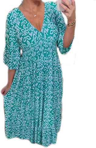 Summer Dresses for Women 2024 Casual V Neck Floral Bohemian Wrap 3/4 Sleeve Midi Boho Dress in Saudi Arabia
