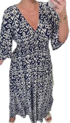 Summer Dresses for Women 2024 Casual V Neck Floral Bohemian Wrap 3/4 Sleeve Midi Boho Dress in Saudi Arabia