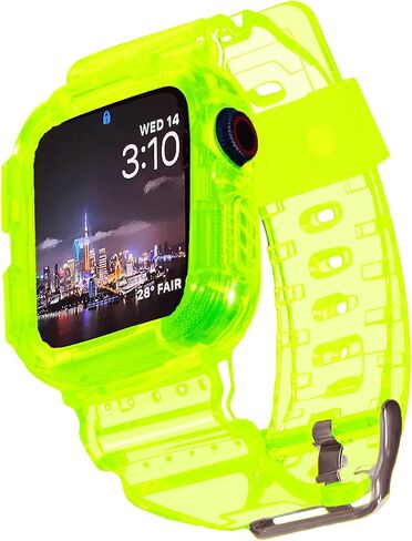 Blingbrione Clear Case with Band Compatible Apple Watch 45mm 38mm 40mm 41mm 42mm 44mm Women Men Girl,Silicone Jelly Transparent Soft Soprt Strap with Cover for iWatch Series 9 8 7 6 5 4 3 2 1 SE Blue Pink Green Orange in Saudi Arabia