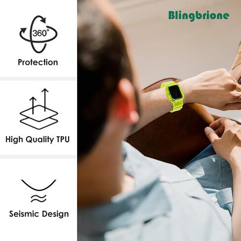 Blingbrione Clear Case with Band Compatible Apple Watch 45mm 38mm 40mm 41mm 42mm 44mm Women Men Girl,Silicone Jelly Transparent Soft Soprt Strap with Cover for iWatch Series 9 8 7 6 5 4 3 2 1 SE Blue Pink Green Orange in Saudi Arabia