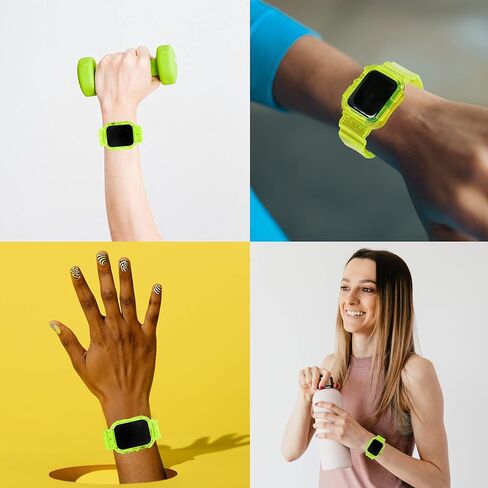 Blingbrione Clear Case with Band Compatible Apple Watch 45mm 38mm 40mm 41mm 42mm 44mm Women Men Girl,Silicone Jelly Transparent Soft Soprt Strap with Cover for iWatch Series 9 8 7 6 5 4 3 2 1 SE Blue Pink Green Orange in Saudi Arabia