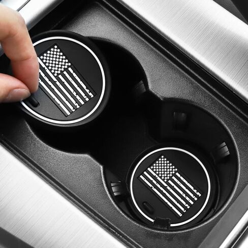 2 Pack Car Coasters, 2.75 Inch American Flag Soft Rubber Cup Holder Pad Set Round Auto Cup Holder Insert Drink Coaster Car Interior Accessories in Saudi Arabia