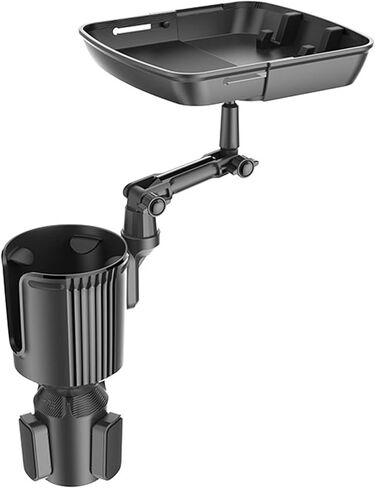 صينية حامل أكواب السيارة، حامل أكواب السيارة، محول موسع، صينية السيارة لتناول الطعام، حامل أكواب قابل للتوسيع لصينية السيارة، طاولة دوارة قابلة للتعديل مع فتحة هاتف إضافية مناسبة لمعظم السيارات والشاحنات، أسود in Kuwait